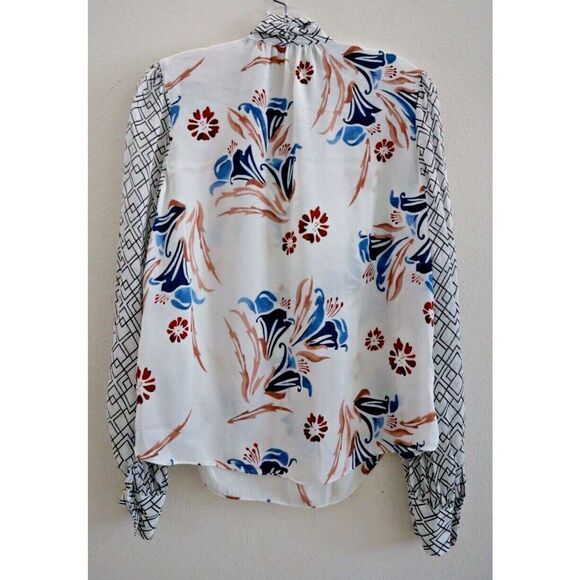 Joie Women's Sz Small White Kanela Mixed Print Tie Neck Silk Blouse Top $298 - Picture 2 of 8